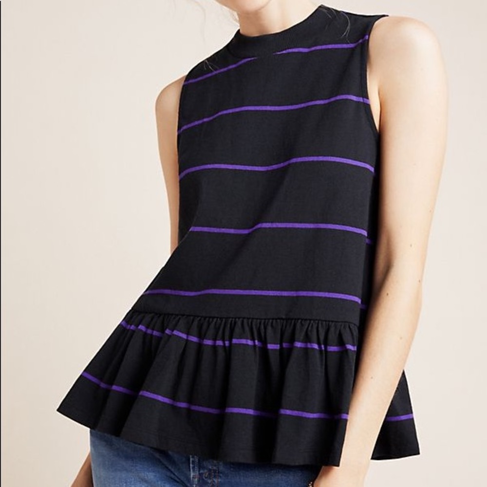 NWT ANTHROPOLOGIE • Hildi Peplum Striped Black Top - Picture 1 of 4